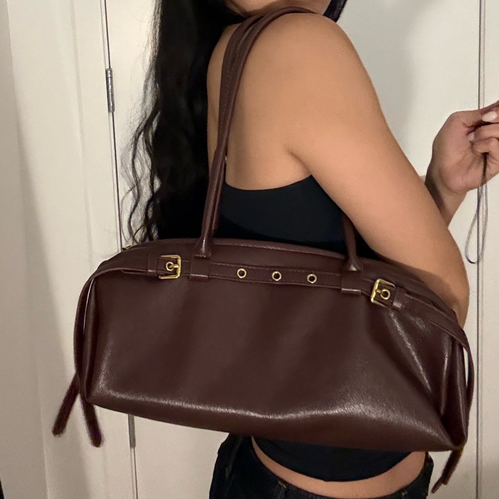 Burgundy duffel shoulder Handbag